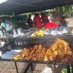Grill showing grilled chicken, turkey, fish and bole at the Nelson Mandela Gardens and Resorts, Asaba